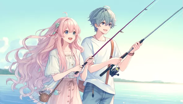 釣りをしているカップル