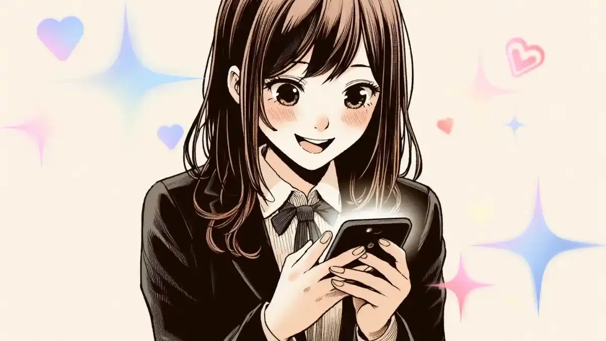 スマホを見て喜んでいる女性